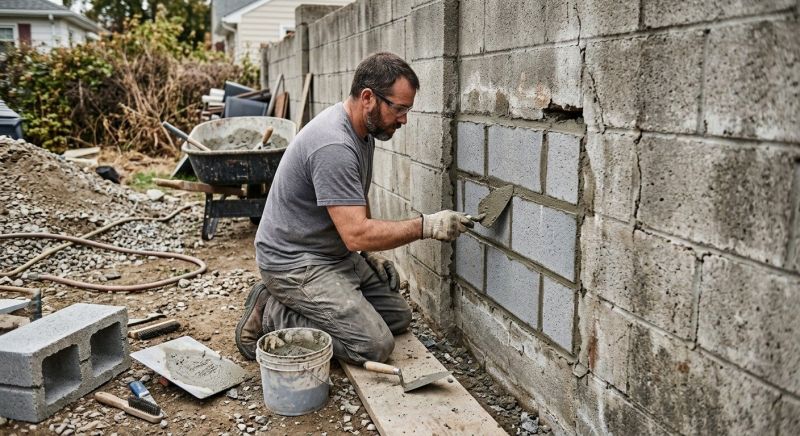 Cinder Block Wall Repair in Basehor, KS