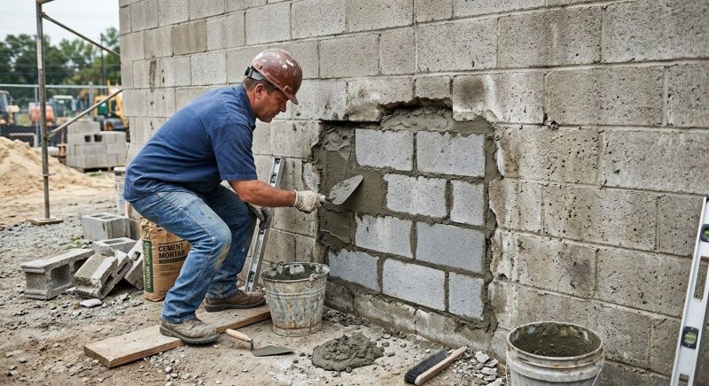 Cinder Block Wall Repair in Olathe, KS